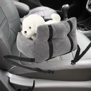 Comfortable Pet Car Booster Seat Gray Traveling Dog Cat Carrier Accessory with Removable Washable Anti-Slip Bottom and Adjustabl